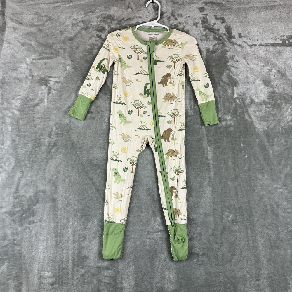 Angel Dear Romper Footed Sleeper Pajamas 12 - 18 Months Dinosaurs Green Brown